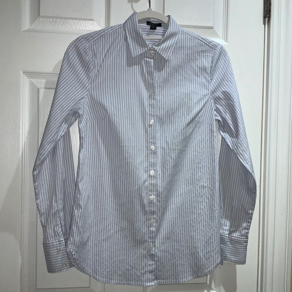 Ann Taylor button front striped blouse Sz 0 long sleeve